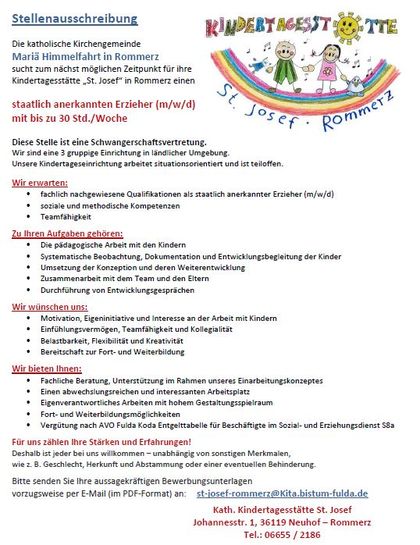 Stellenausschreibung Kita Rommerz